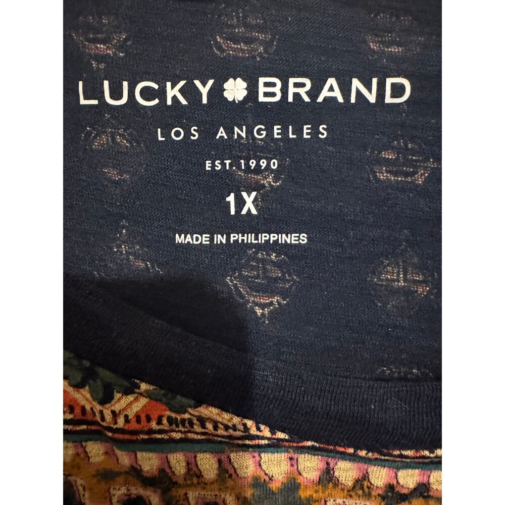 Lucky Brand Women's Navy Short Sleeve Tunic Top Bohemian Hippie Indie Size 1X - Picture 4 of 10